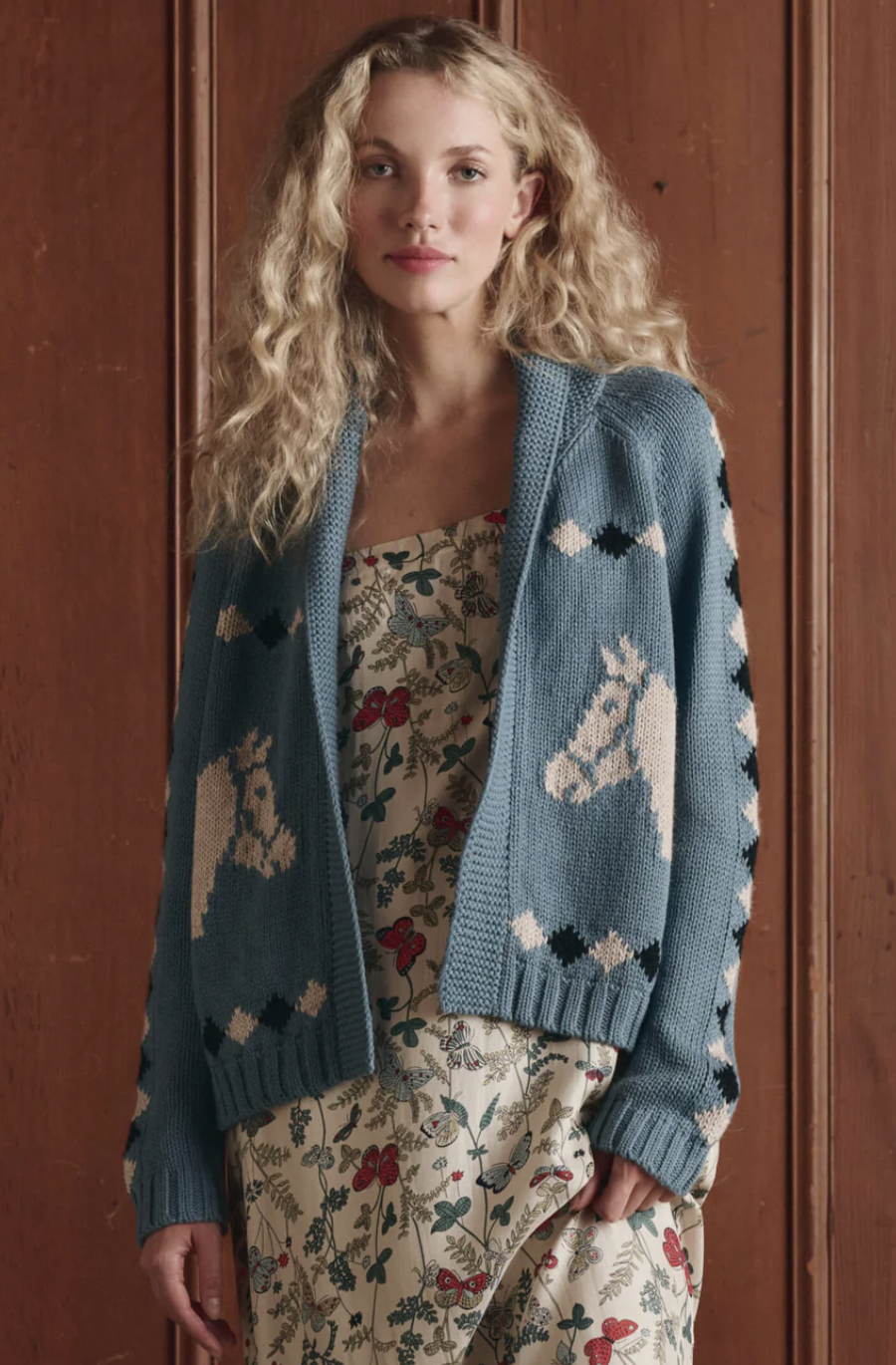 The Great. The Stable Cardigan in Blue Bell