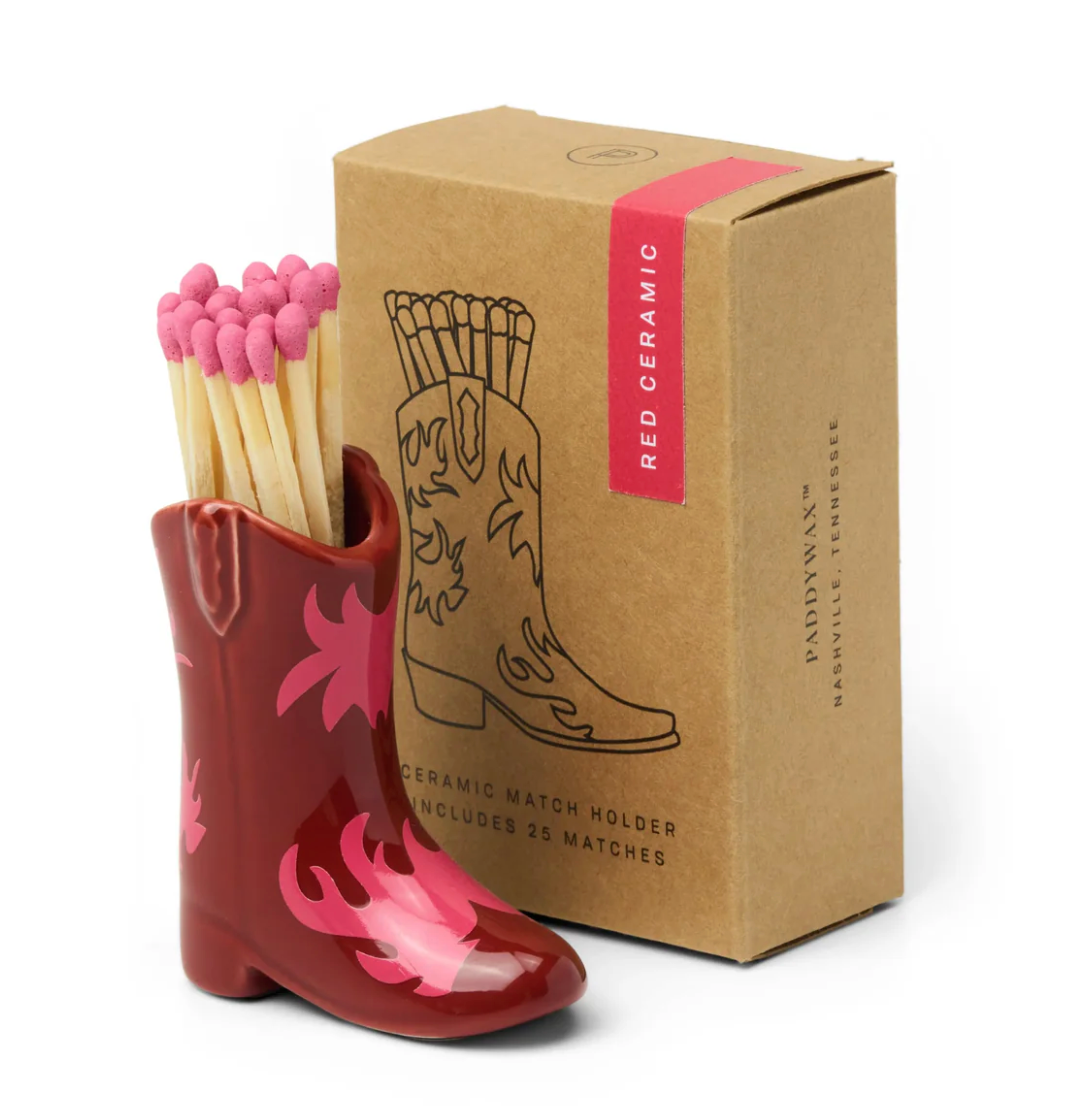 Paddywax- Cowboy Boot Match Holder - Red & Pink Flame