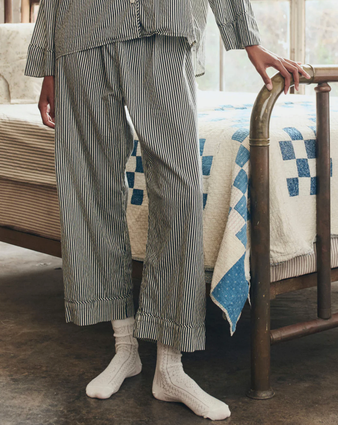The Great. The Easy Sleep Pant. in Black and Cream Crew Stripe