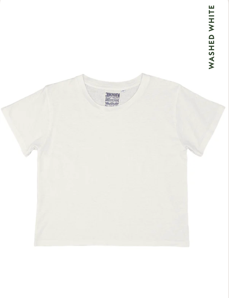 Jungmaven- Cropped Lorel Tee in Washed White
