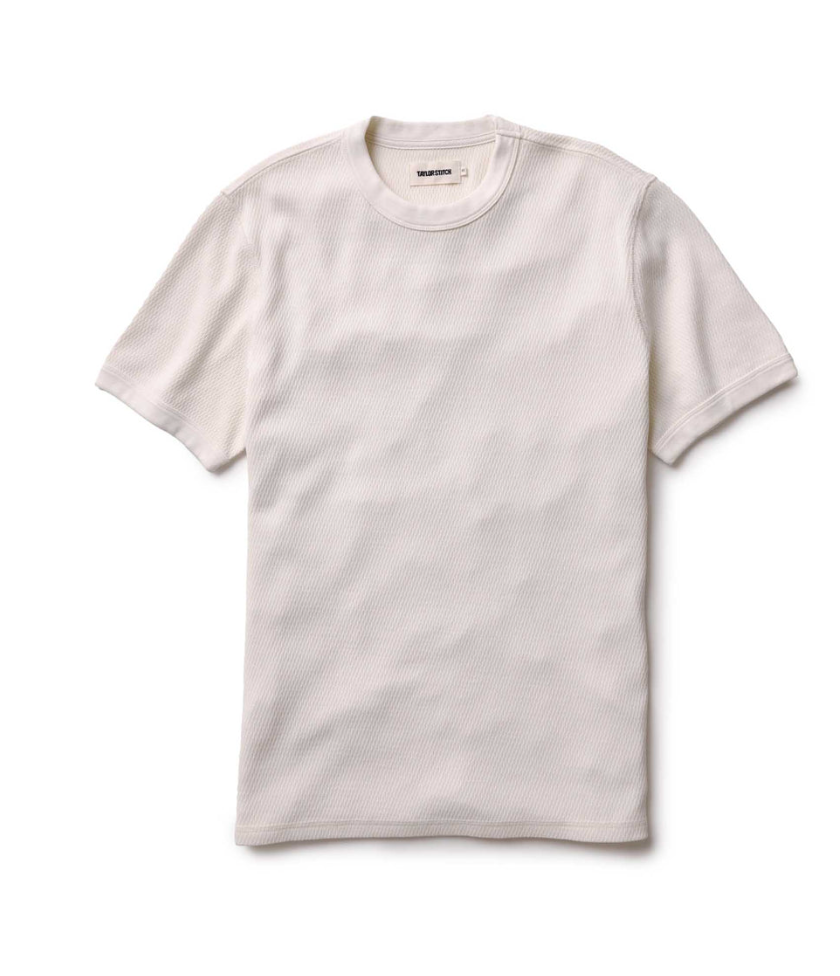 Taylor Stitch-The Organic Cotton Short Sleeve Crew in Vintage White Waffle