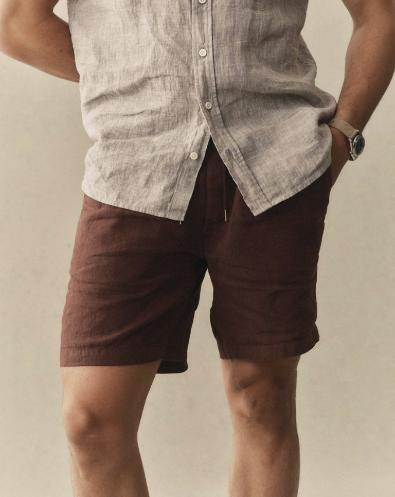 Taylor Stitch- Après Short in Burgundy Hemp