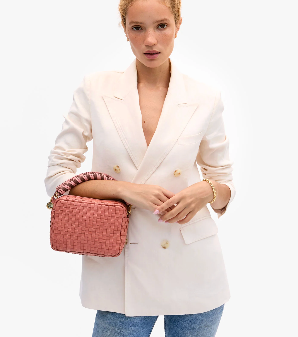 Clare V. Braided Top Handle in Rose Clay/ Mulberry