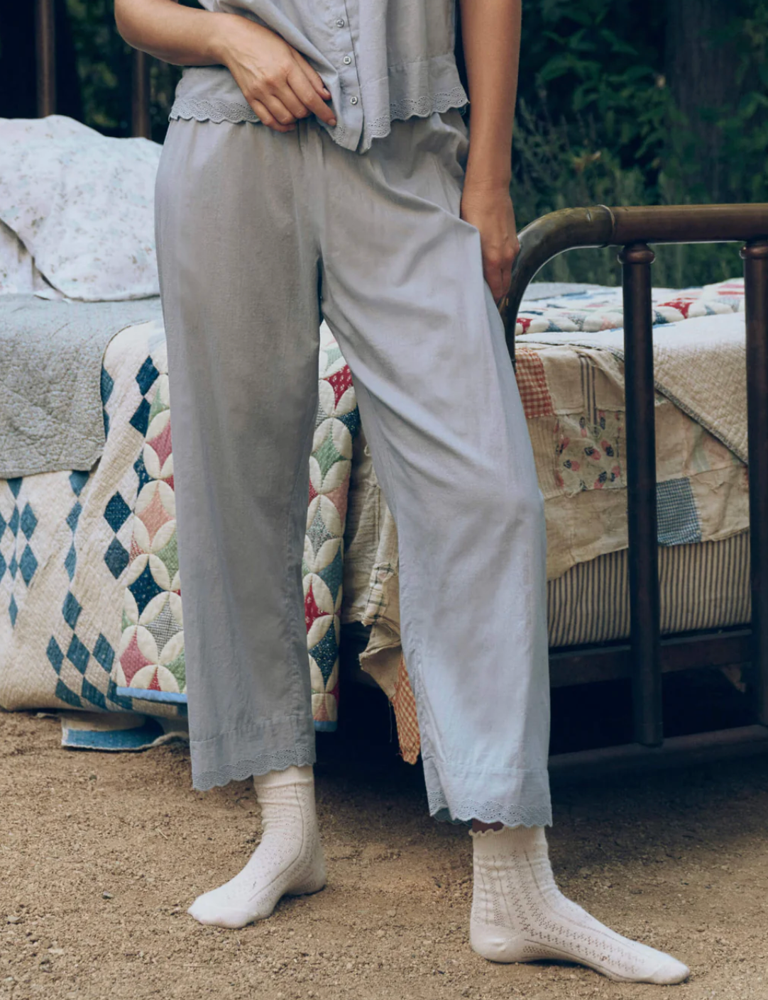 THE GREAT. The Eyelet Easy Sleep Pant in Rainwater