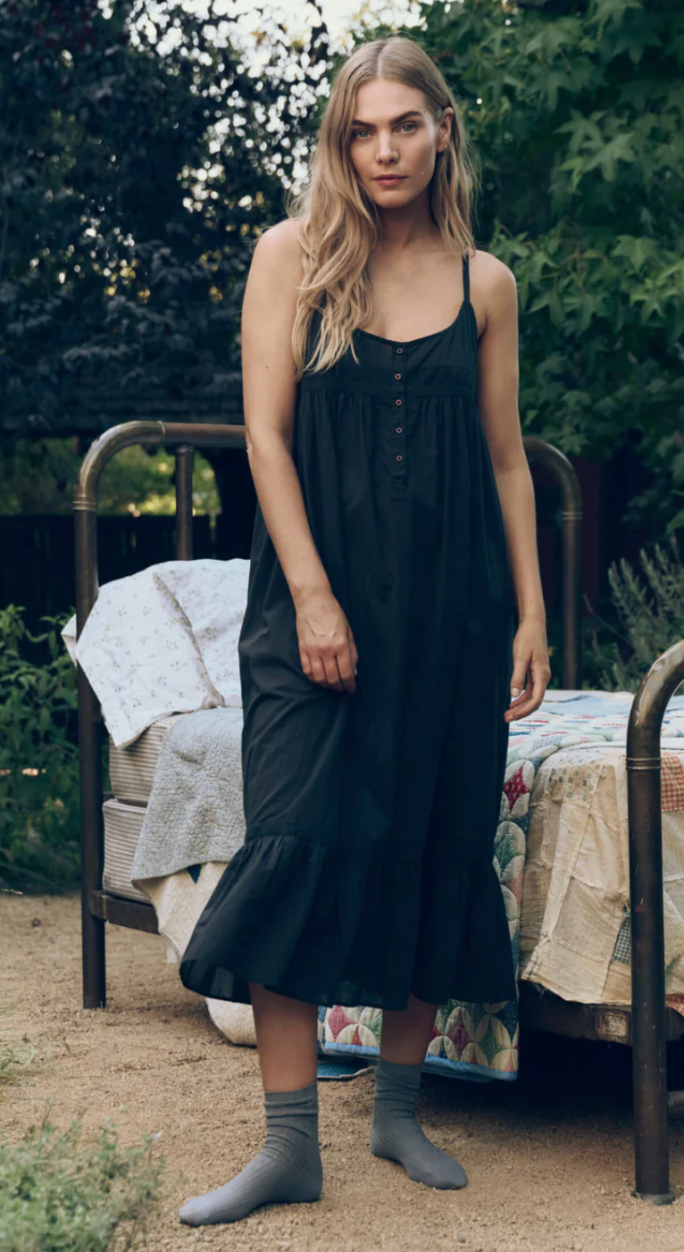 The Great. The Eyelet Ruffle Tank Night Dress in Black