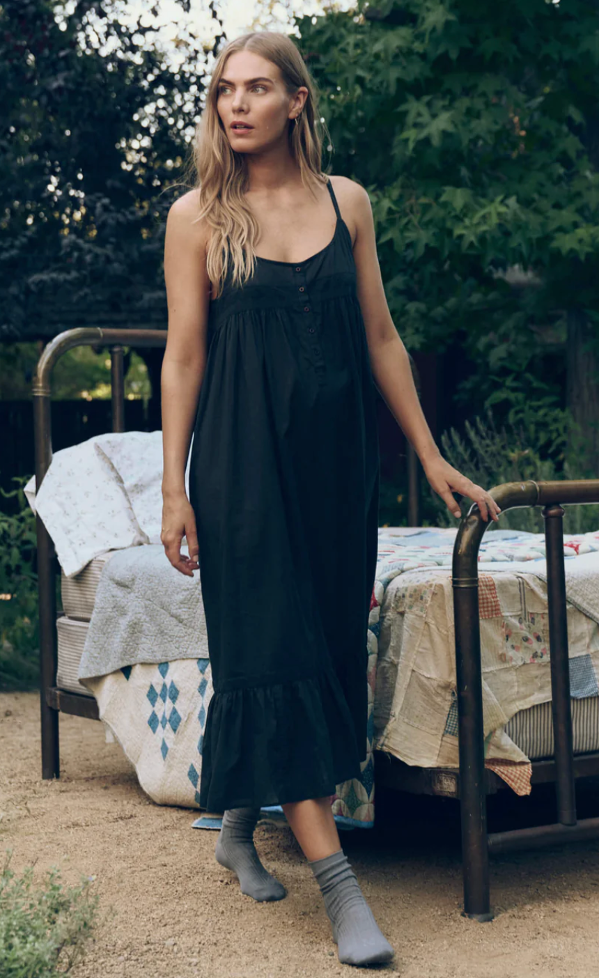 The Great. The Eyelet Ruffle Tank Night Dress in Black