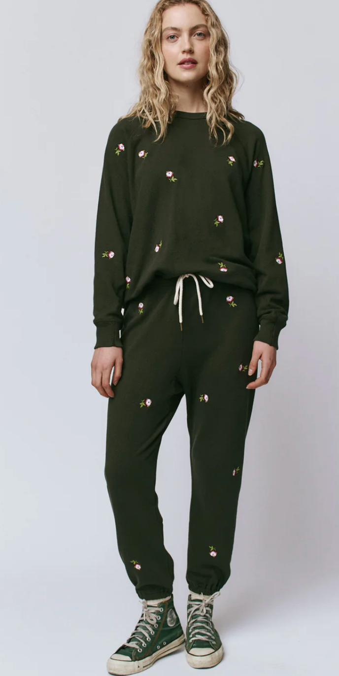 The Great. The Stadium Sweatpant with Embroiderd Roses