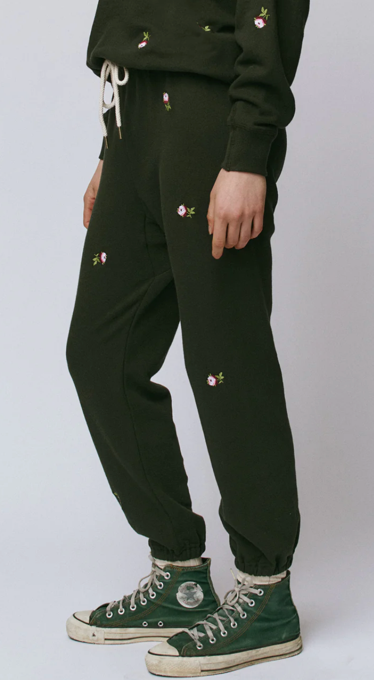The Great. The Stadium Sweatpant with Embroiderd Roses