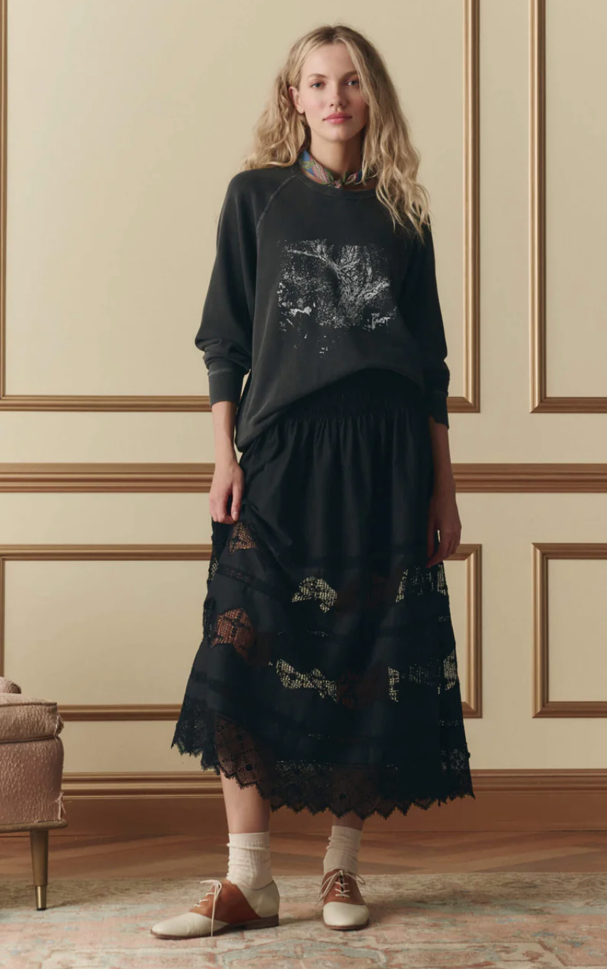 The Great.The Rosette Crochet Canary Skirt in Black