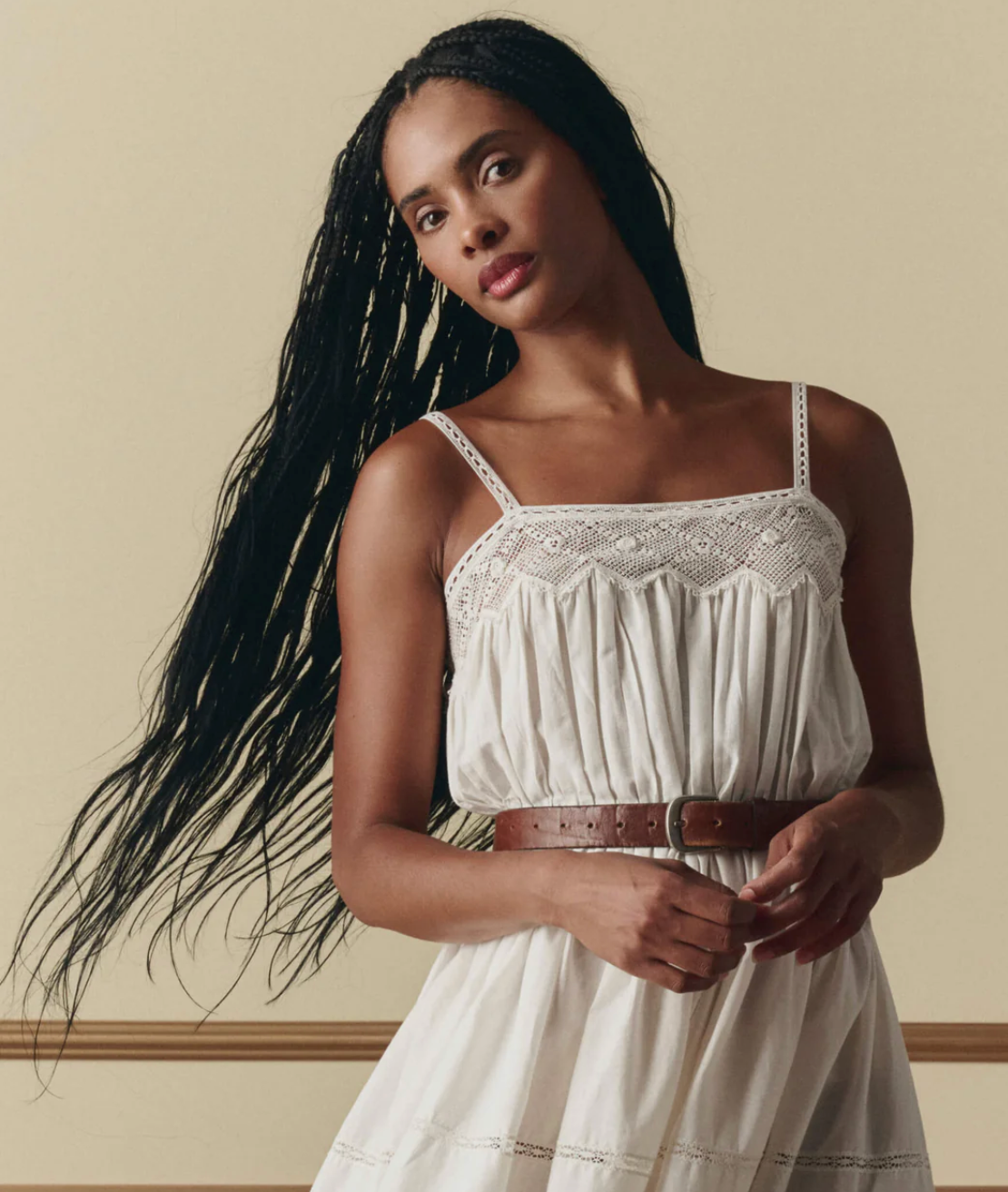The Great. The Rosette Crochet Dress in Cream