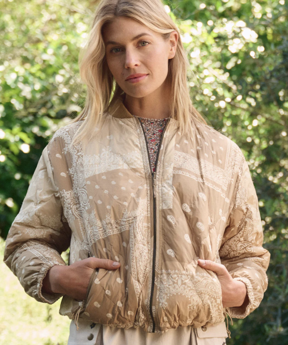 The Great Outdoors The Reversible Ultra Light Puffer in Khaki Bandana w/ Cream