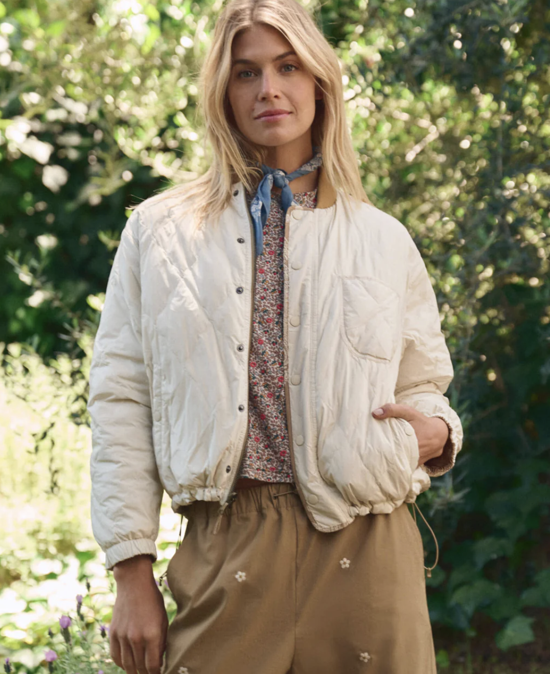 The Great Outdoors The Reversible Ultra Light Puffer in Khaki Bandana w/ Cream