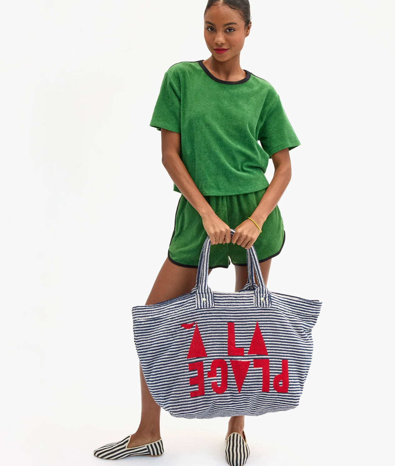 Clare V. La Cote Tote - Terry Stripe A La Plage in Deep Dive/ Cream