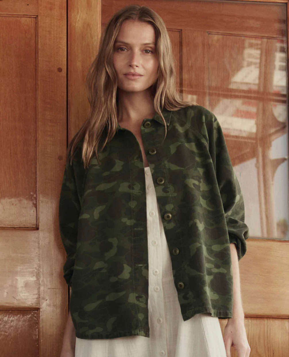 The Great. The Commodore Jacket in Desert Camo