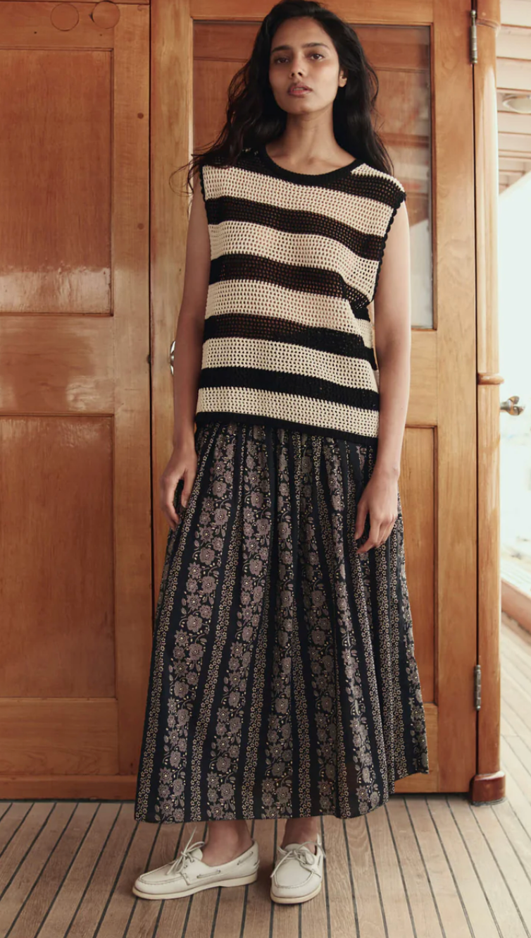 The Great. The Canary Skirt in Black And Cream Token Floral