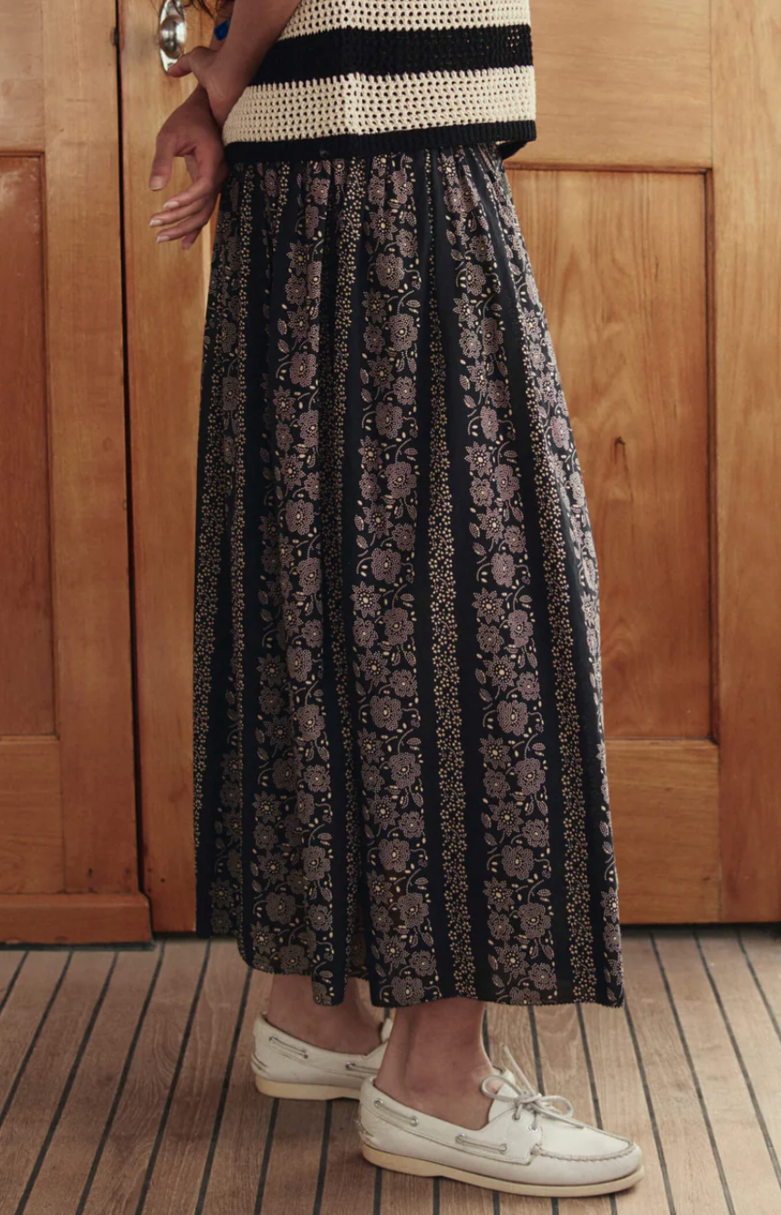 The Great. The Canary Skirt in Black And Cream Token Floral