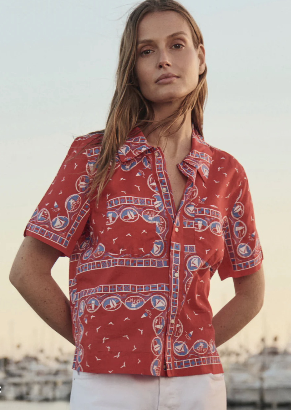 The Great. The Postcard Shirt in Red Sailboat Bandana
