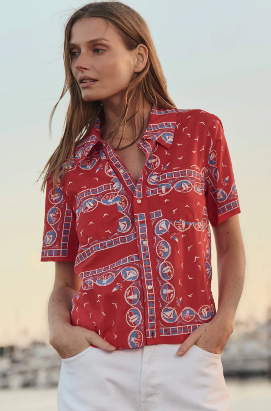 The Great. The Postcard Shirt in Red Sailboat Bandana