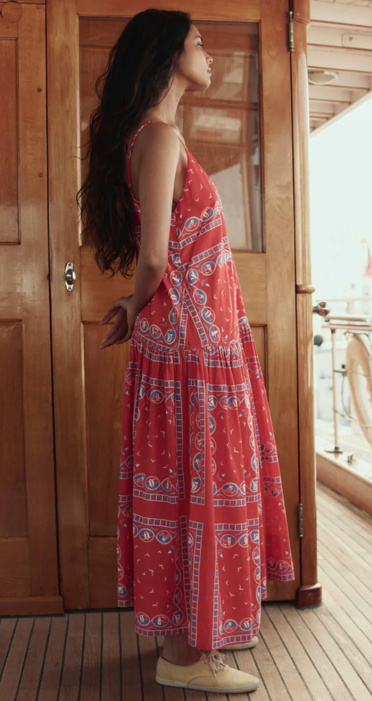 The Great. The Drop Waist Dress in Red Sailboat Bandana