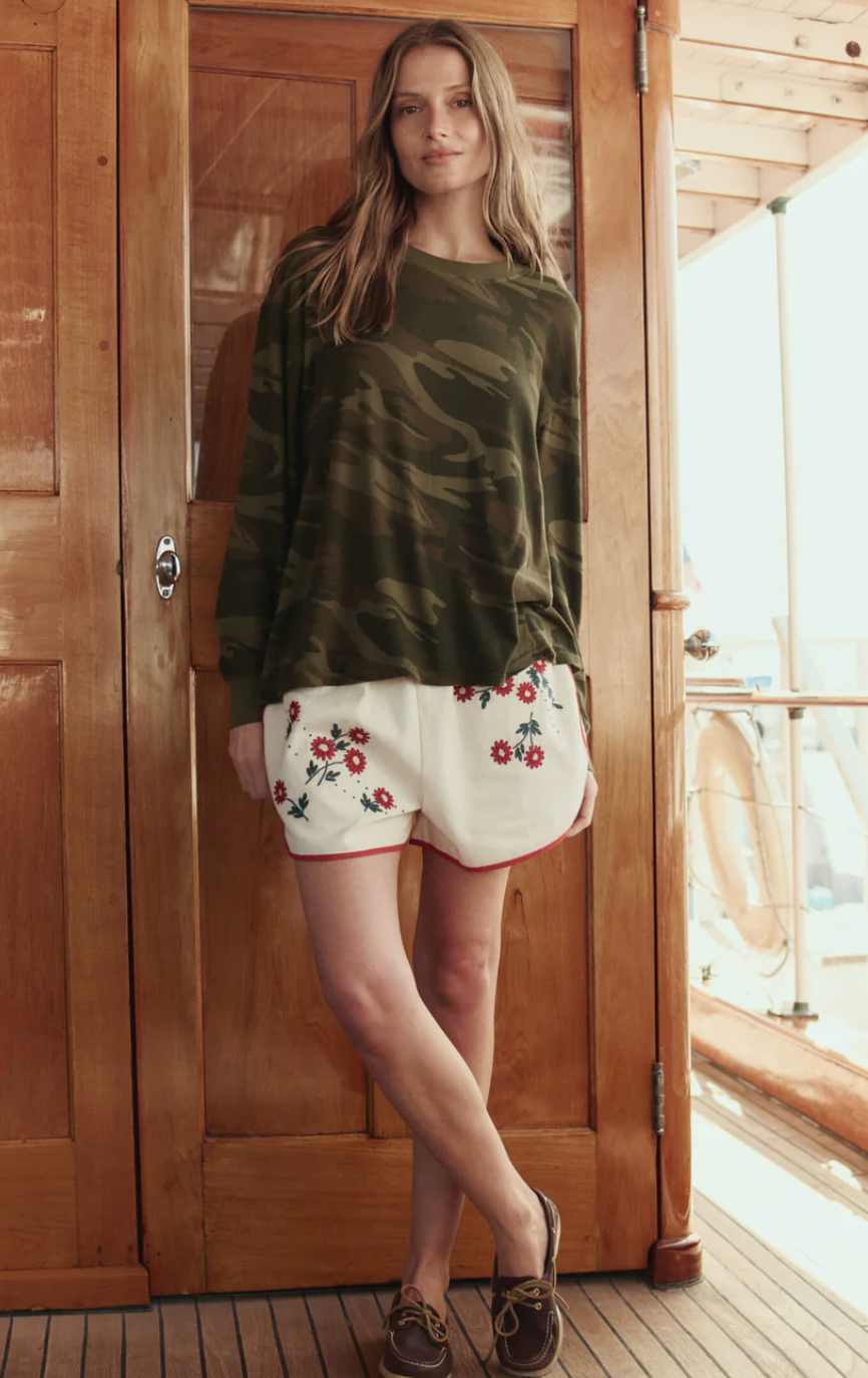 The Great. The Long Sleeve Relaxed Crew in Deep Woods Camo