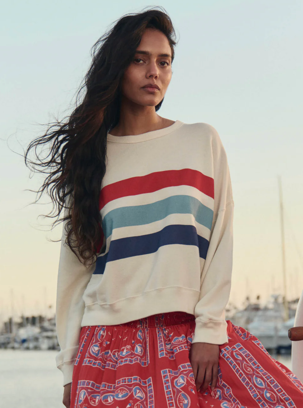 The Great. The Teammate Sweatshirt with Saltwater Stripe