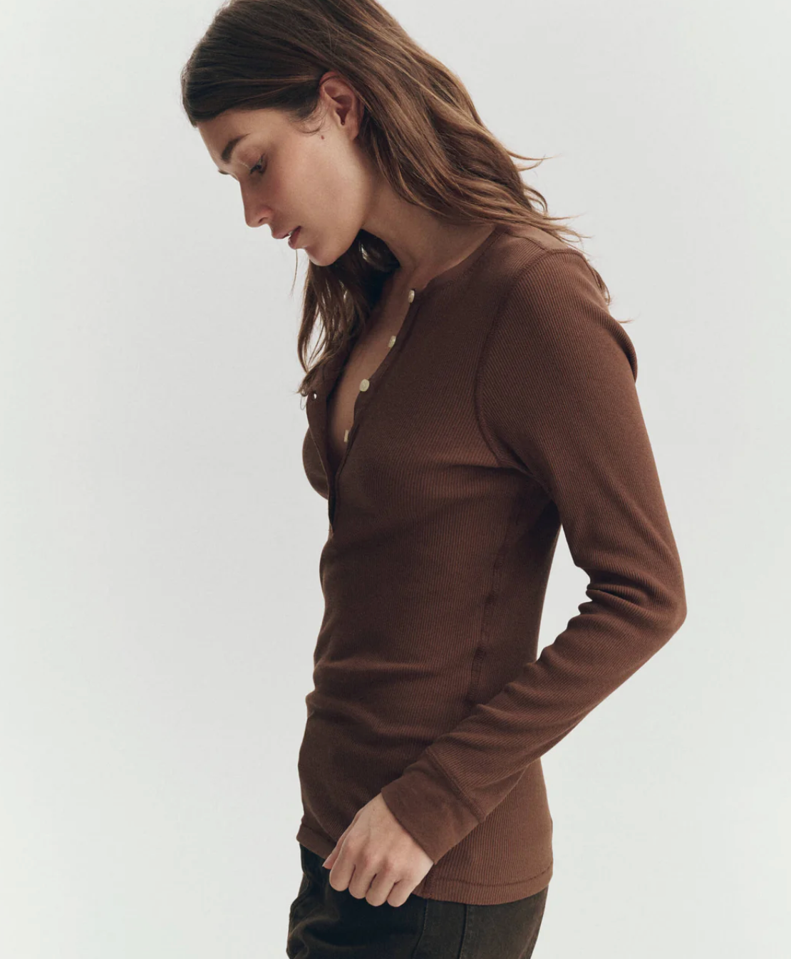 The Great. The Baby Rib Henley in Chocolate
