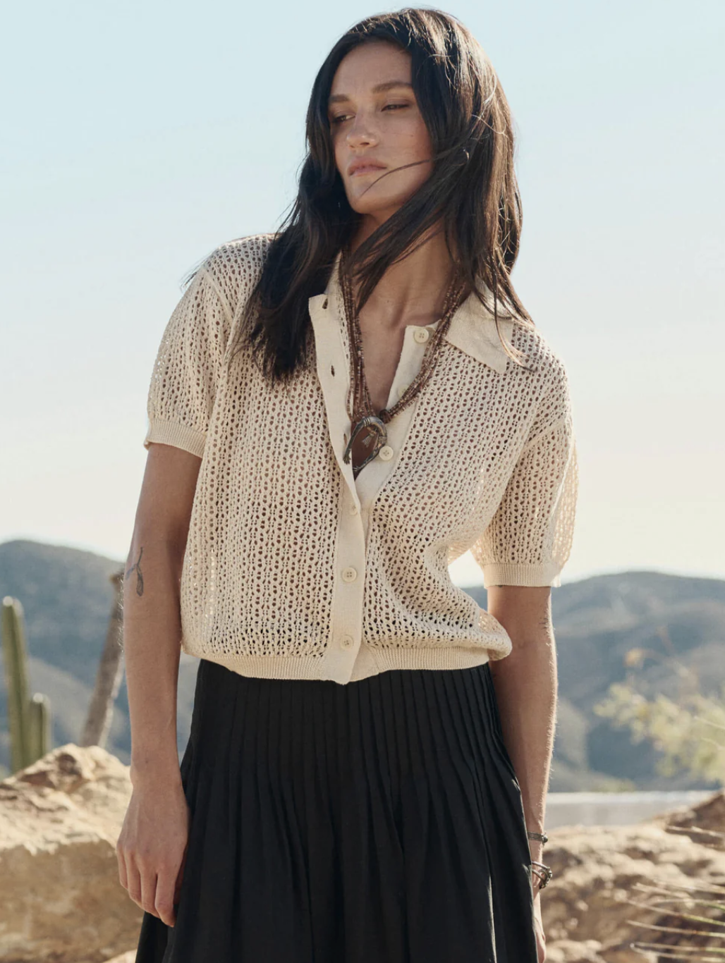 The Great. The Crochet Polo in Cream
