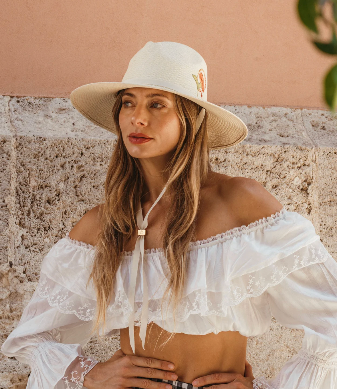 Freya- Trumpet Hand Woven Panama Hat with Embroidered Flower