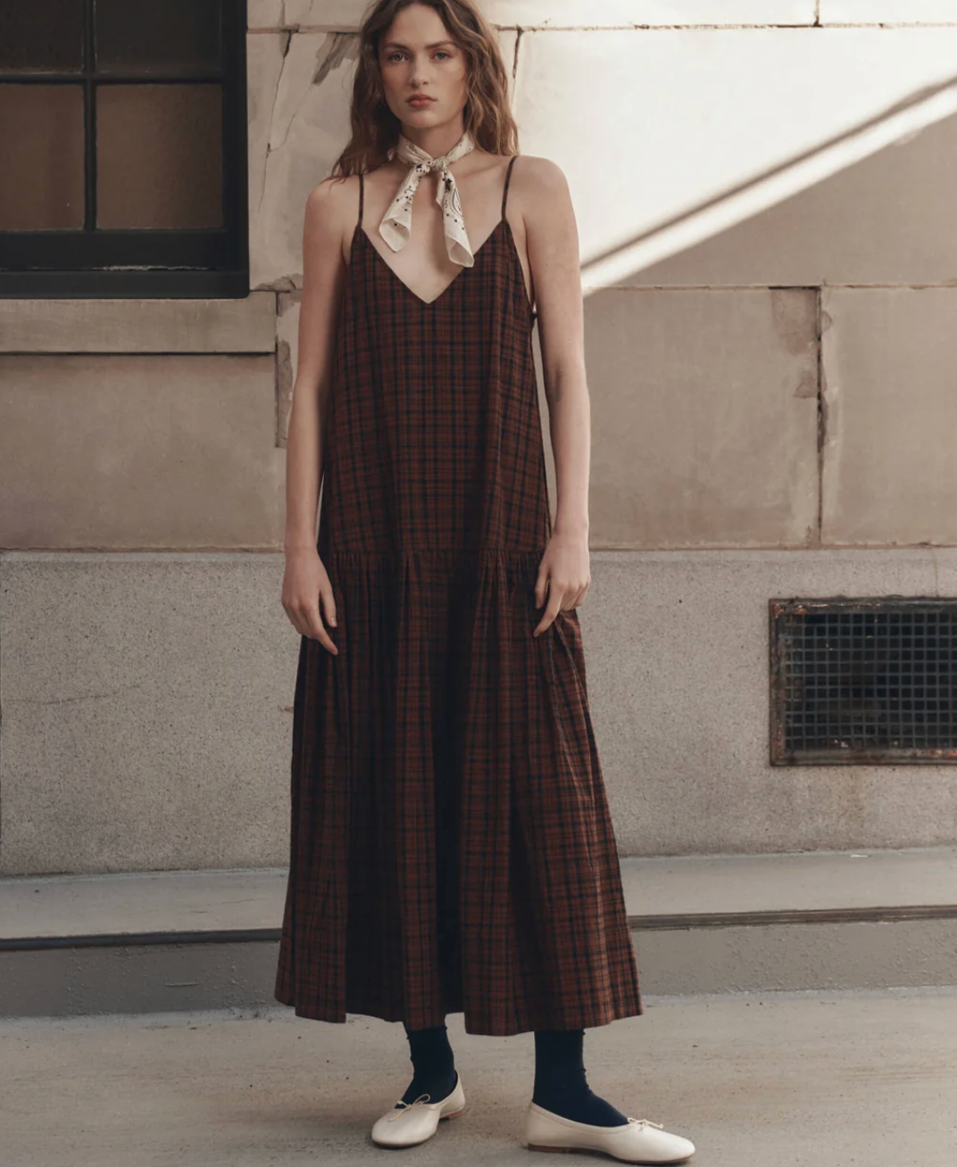 The Great. The Drop Waist Dress in Woodcrest Plaid