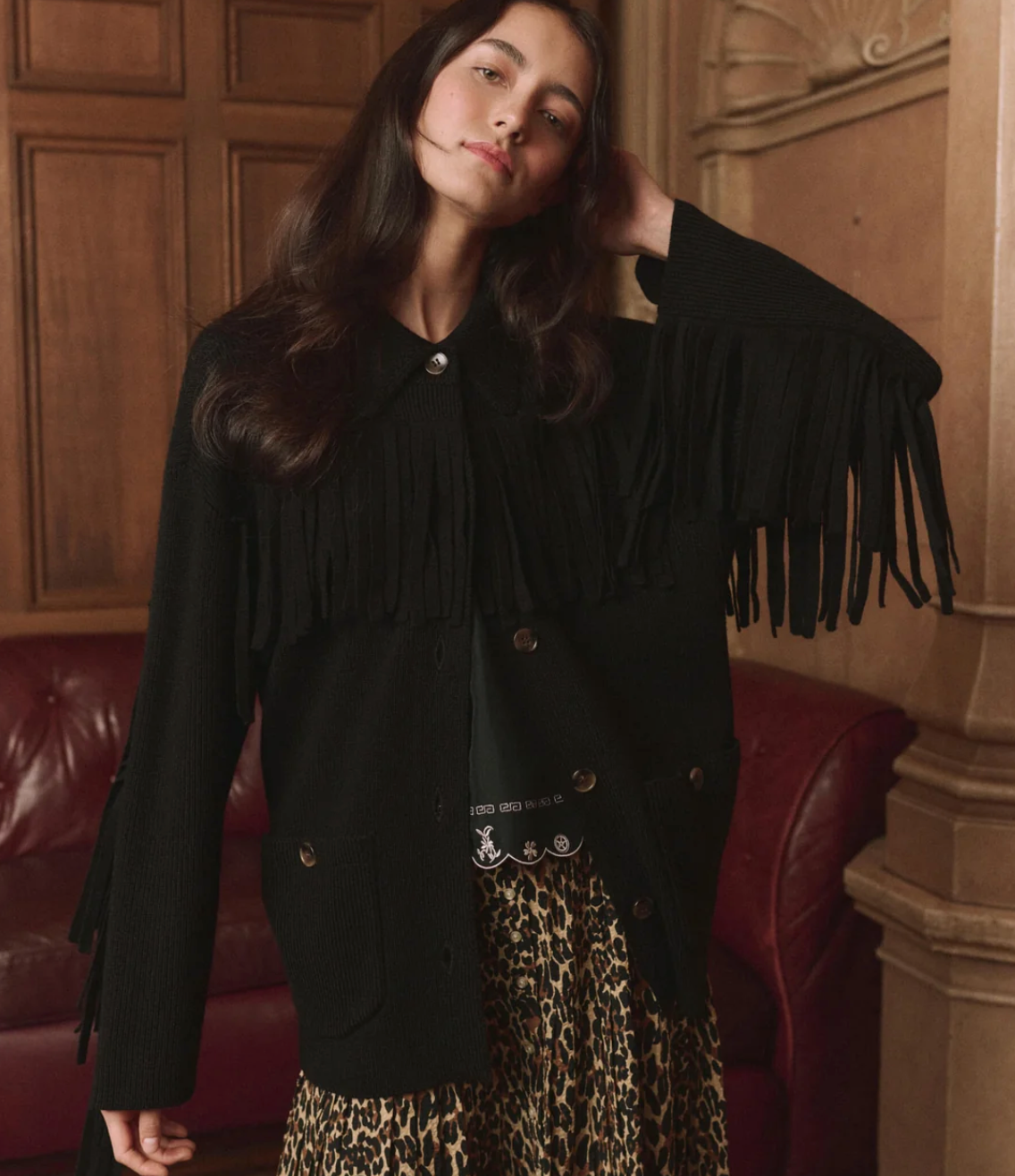 The Great. The Western Fringe Sweater Jacket