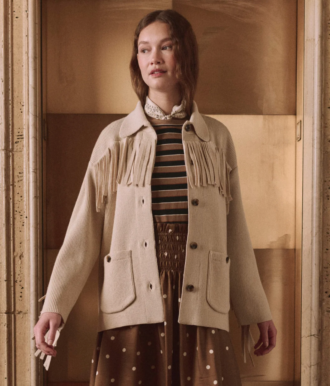 The Great. The Western Fringe Sweater Jacket