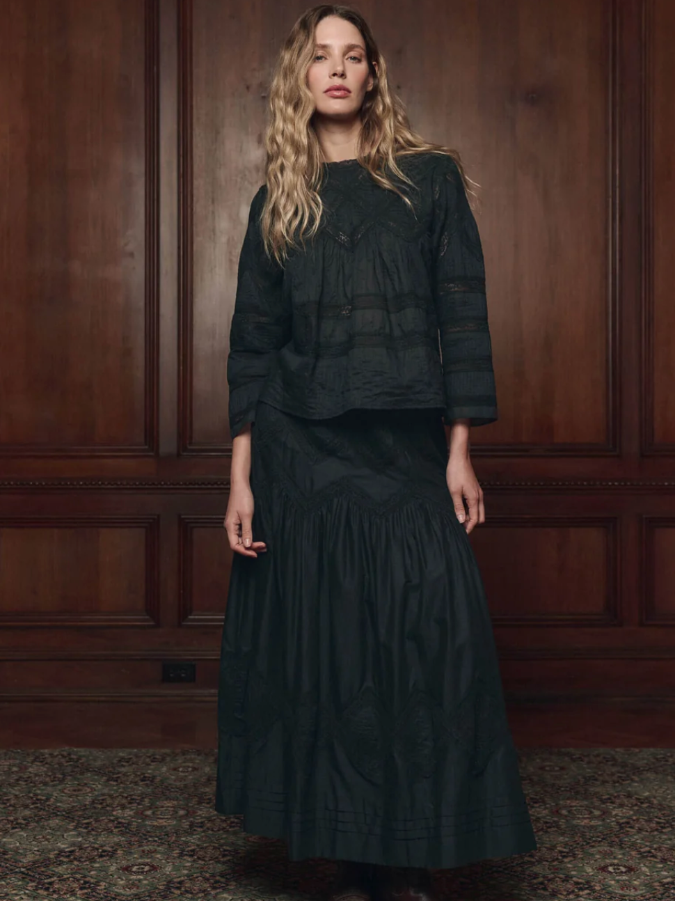 The Great. The Lattice Victorian Skirt in Black