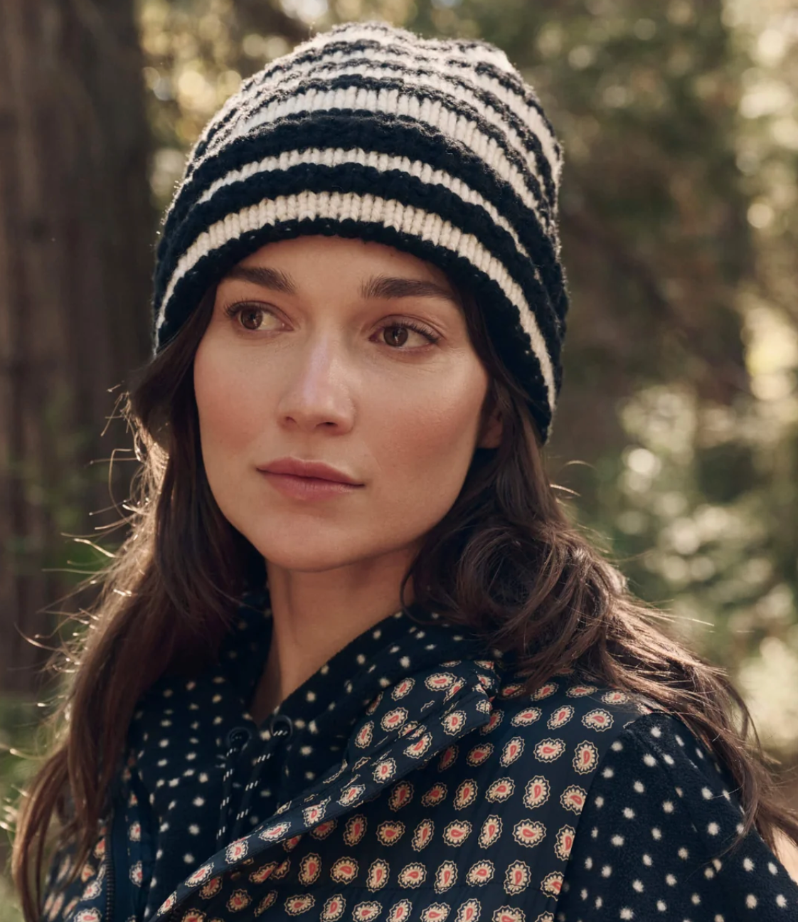The Great. The Stripe Beanie in Black & Cream Stripe