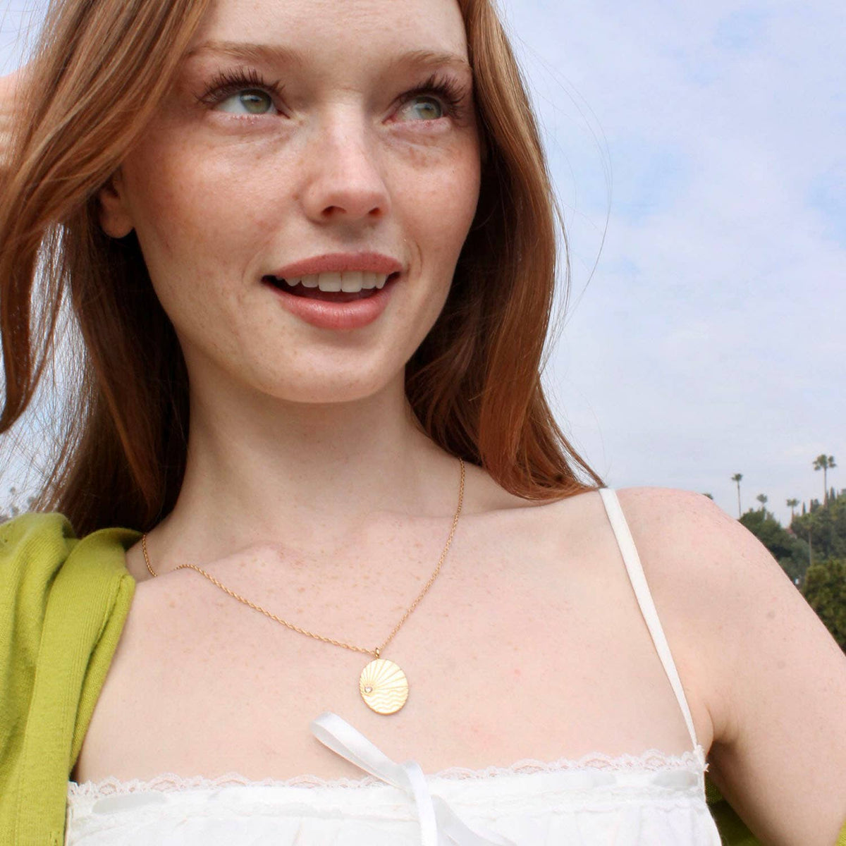 Ray of Sunshine Charm Necklace 18K Gold Vermeil | Sterling Silver Charm with Topaz Stone Gold Filled | Sterling Silver Rope Chain 22-24 Inches Nickel Free Ships from CA