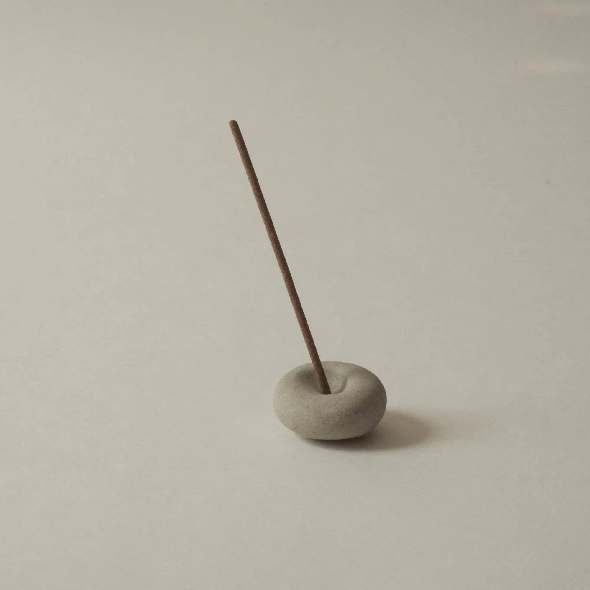 Cedar and Myrrh- Mini Light Grey Ceramic Pebble Incense Holder