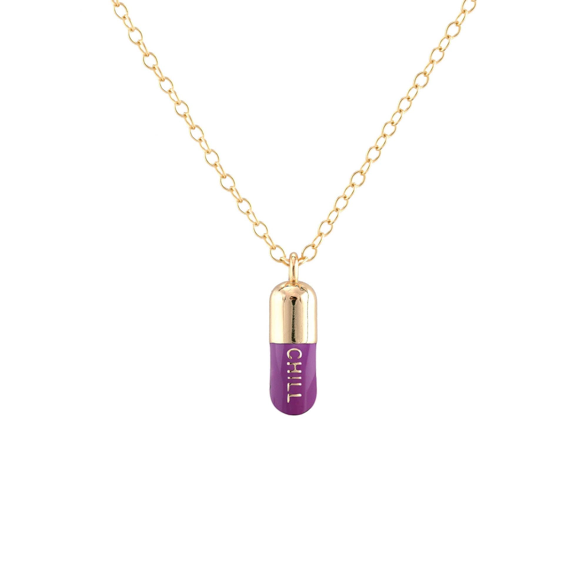 Chill Pill Enamel Necklace 18K Gold Vermeil | Sterling Silver Charm | Gold Filled | Sterling Silver Chain Multiple Colors 16-18 Inches Nickel Free Ships from CA