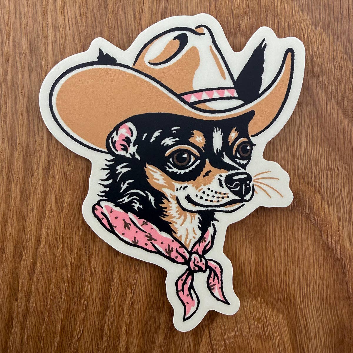 Chihuahua (Black/Tan) Cowdog 4 Inch Matte Vinyl Sticker