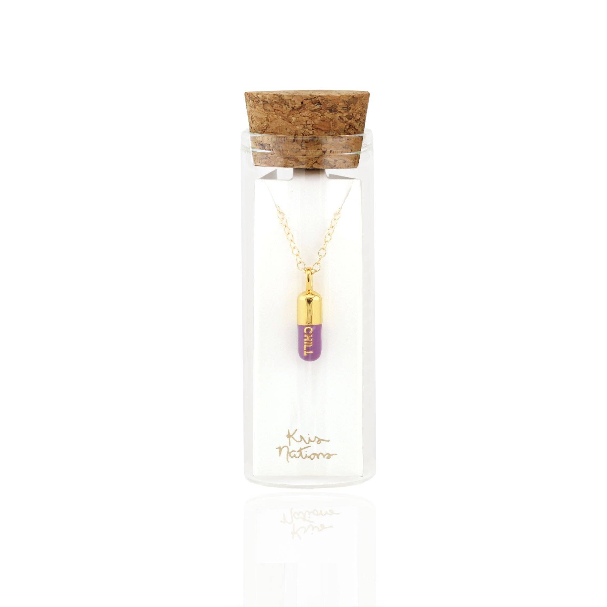 Chill Pill Enamel Necklace 18K Gold Vermeil | Sterling Silver Charm | Gold Filled | Sterling Silver Chain Multiple Colors 16-18 Inches Nickel Free Ships from CA