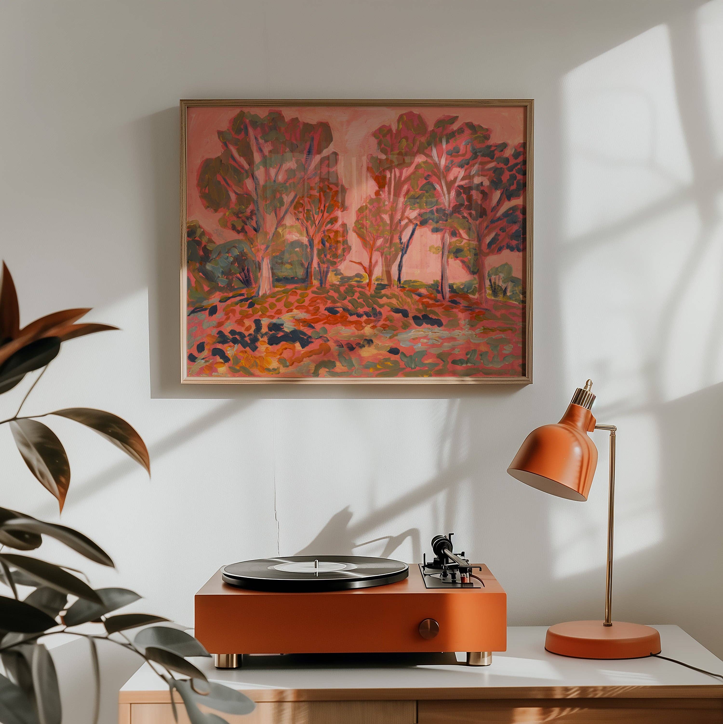 El Baker Art- Antique Pink Western Tree Landscape Print
