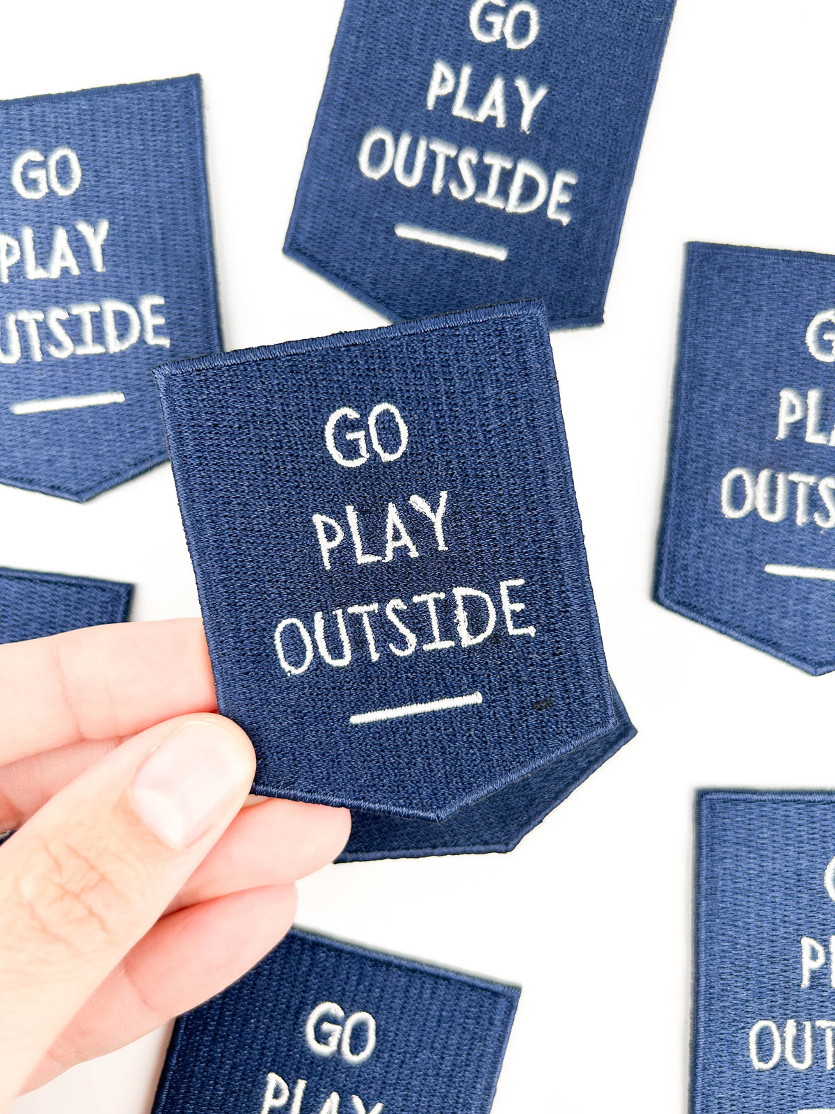 Navy Go Play Outside Iron-On Patch Embroidered Patch Nature