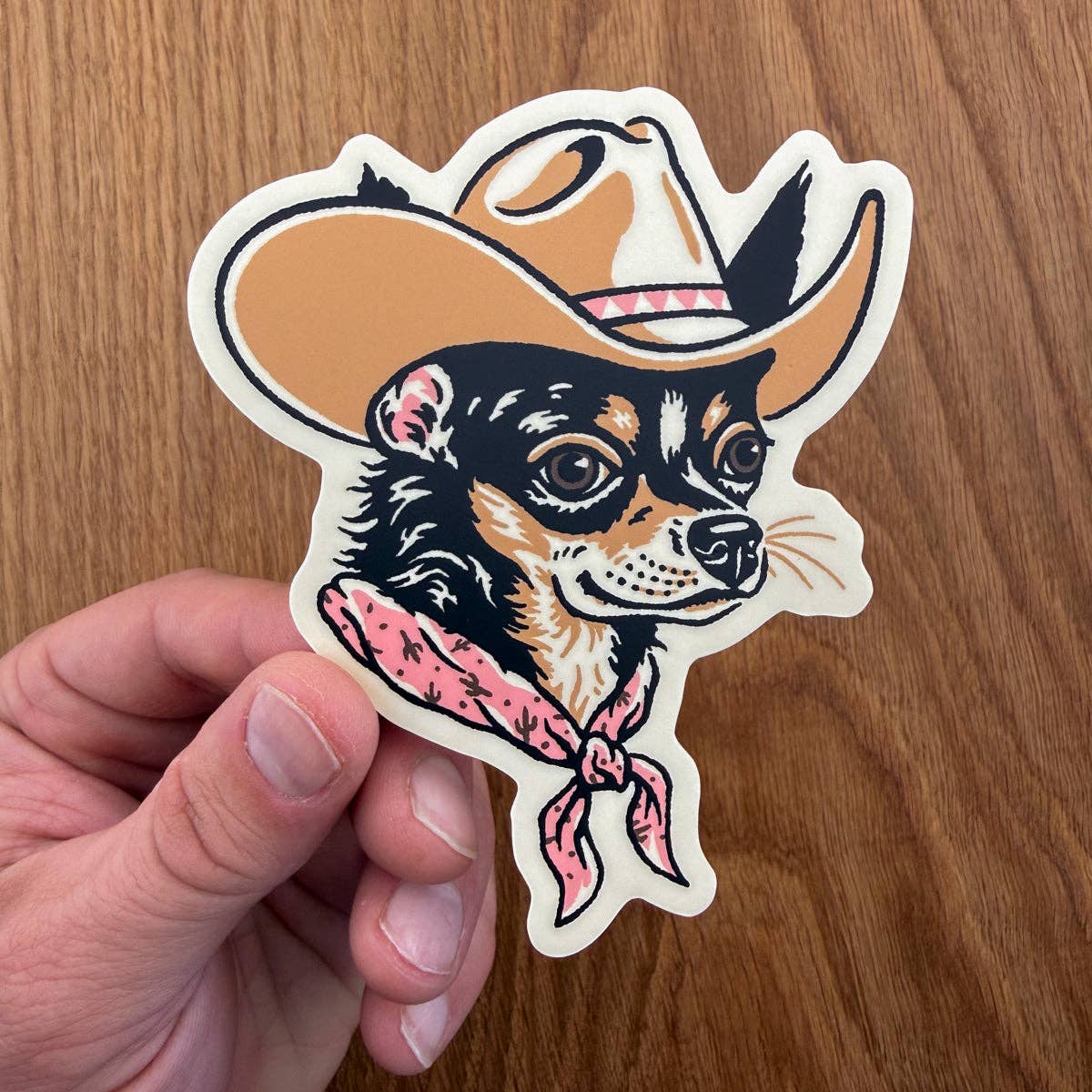 Chihuahua (Black/Tan) Cowdog 4 Inch Matte Vinyl Sticker