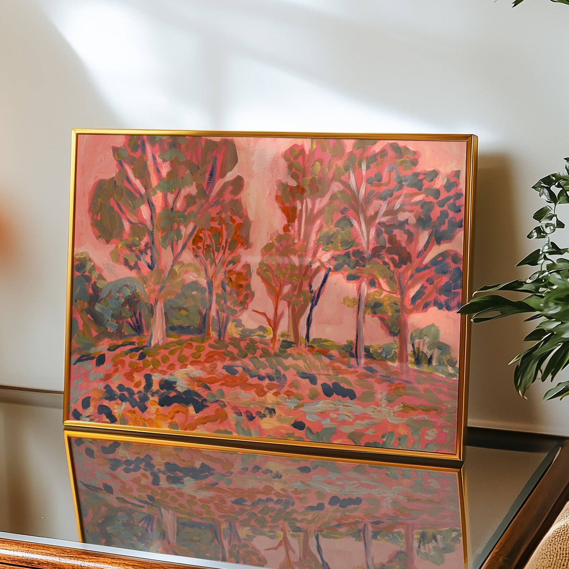 El Baker Art- Antique Pink Western Tree Landscape Print