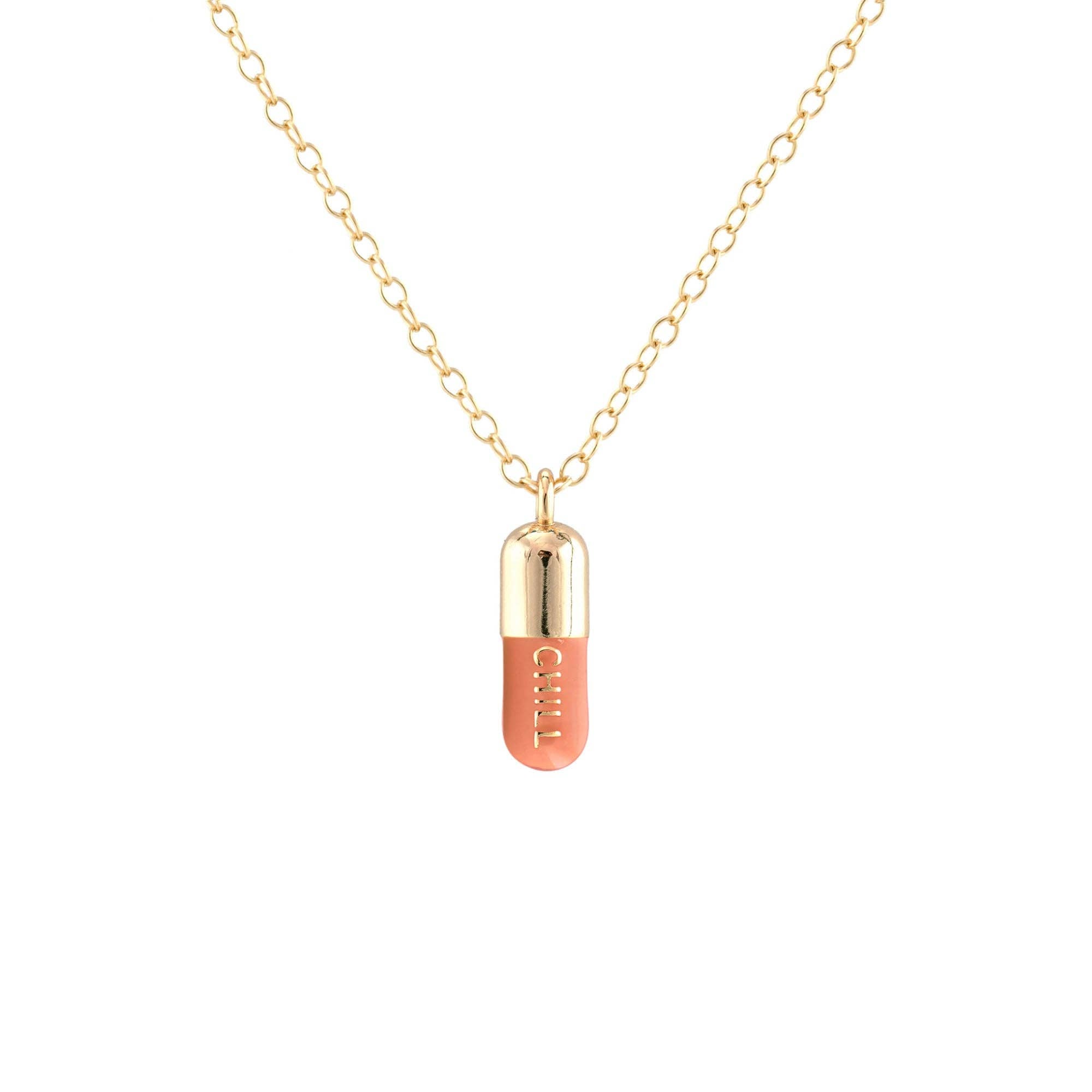 Chill Pill Enamel Necklace 18K Gold Vermeil | Sterling Silver Charm | Gold Filled | Sterling Silver Chain Multiple Colors 16-18 Inches Nickel Free Ships from CA