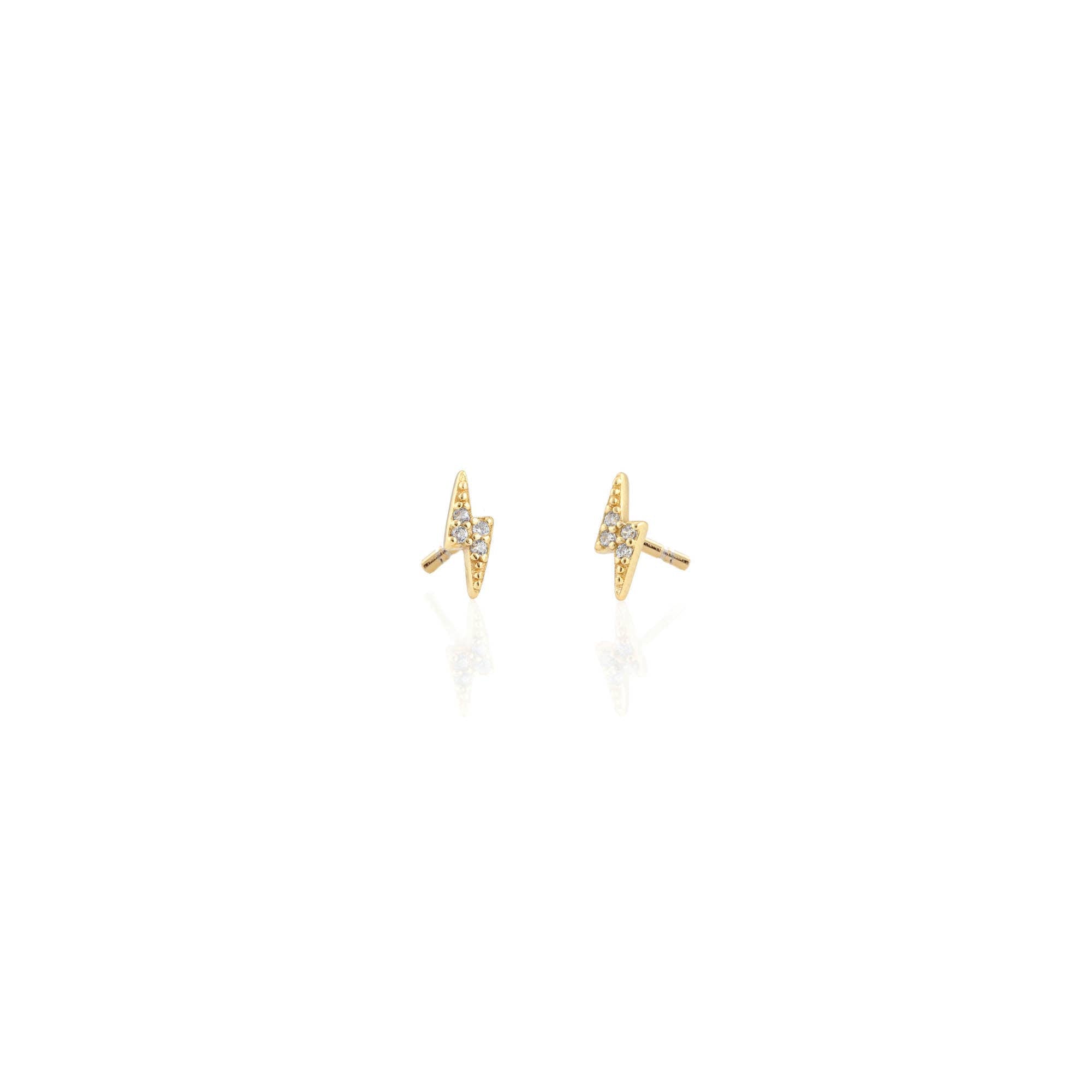 Lightning Bolt Crystal Stud Earrings 18K Gold Vermeil | Sterling Silver CZ Crystals Nickel Free Hypoallergenic