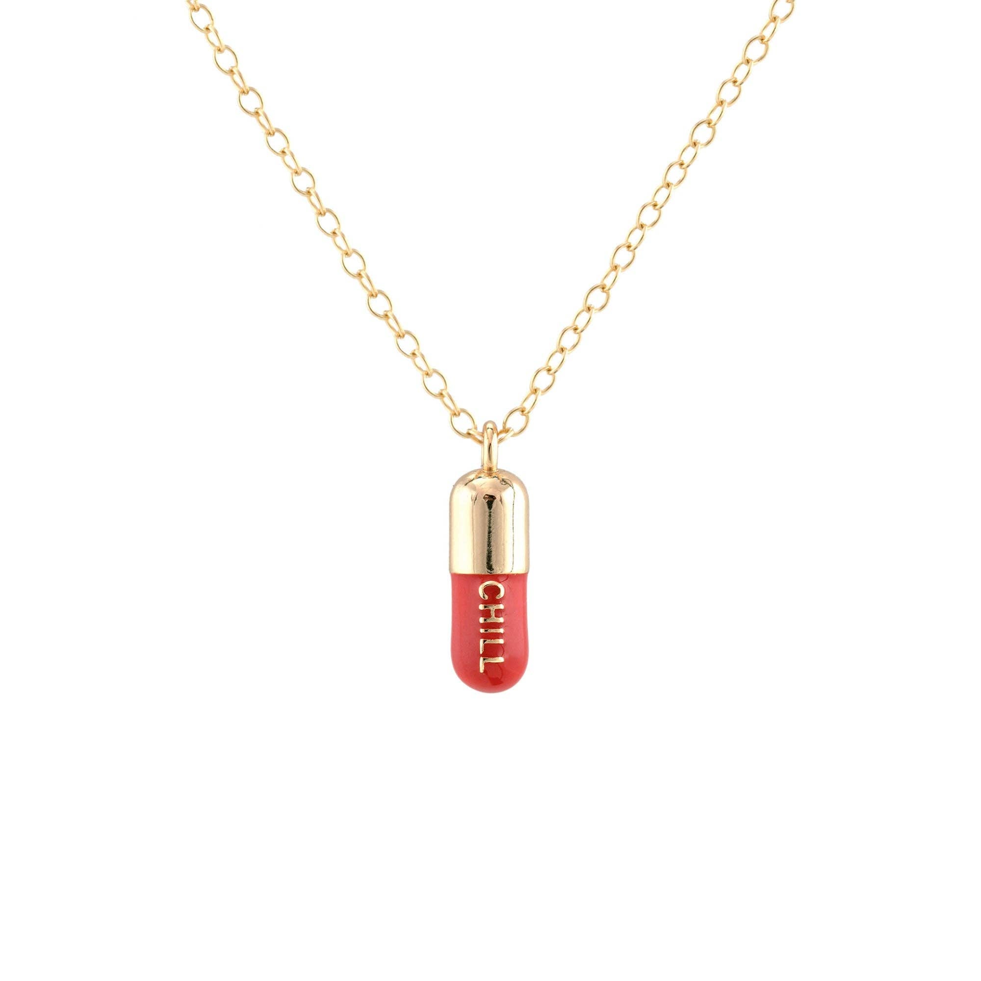 Chill Pill Enamel Necklace 18K Gold Vermeil | Sterling Silver Charm | Gold Filled | Sterling Silver Chain Multiple Colors 16-18 Inches Nickel Free Ships from CA