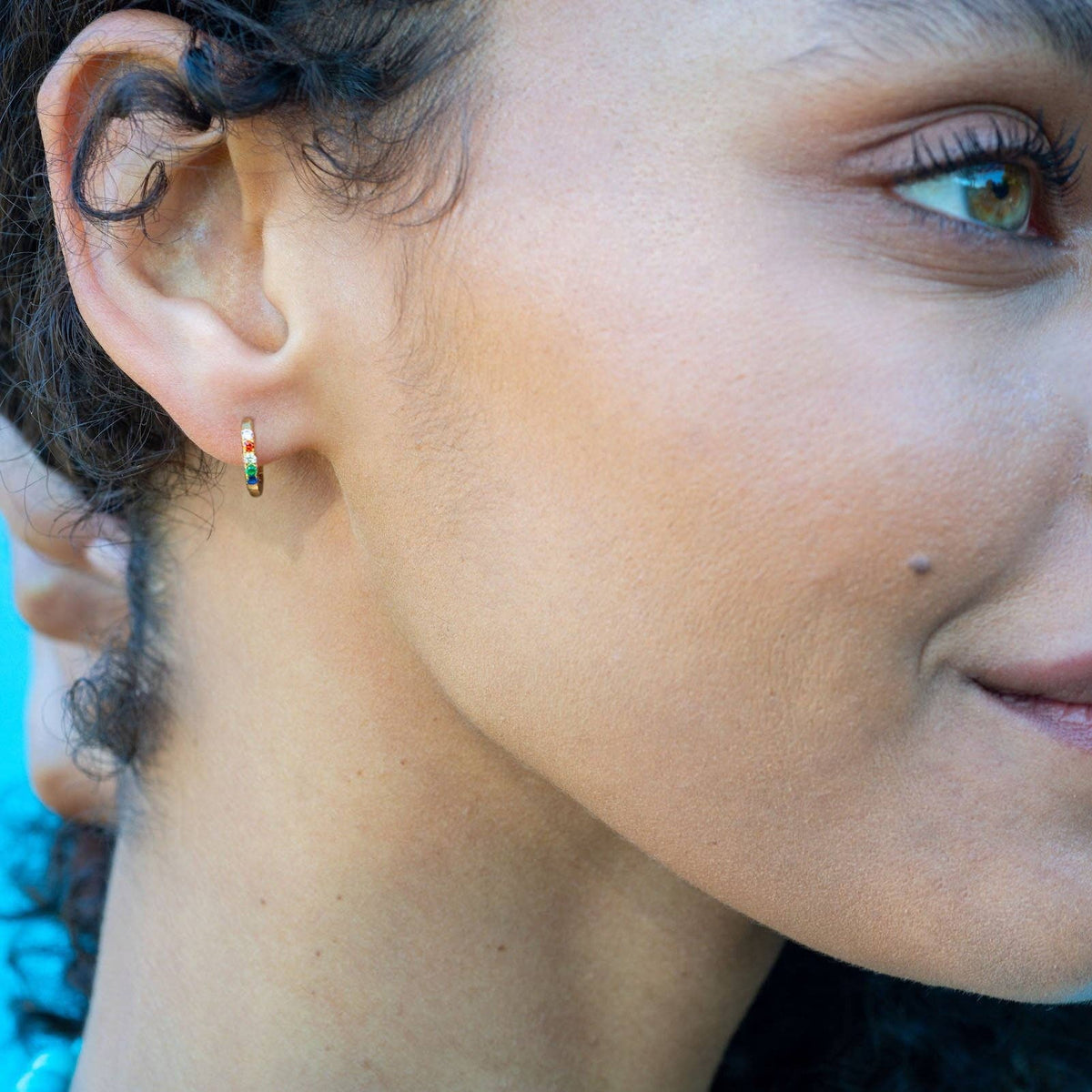 Rainbow Crystal 12mm Huggie Hoop Earrings