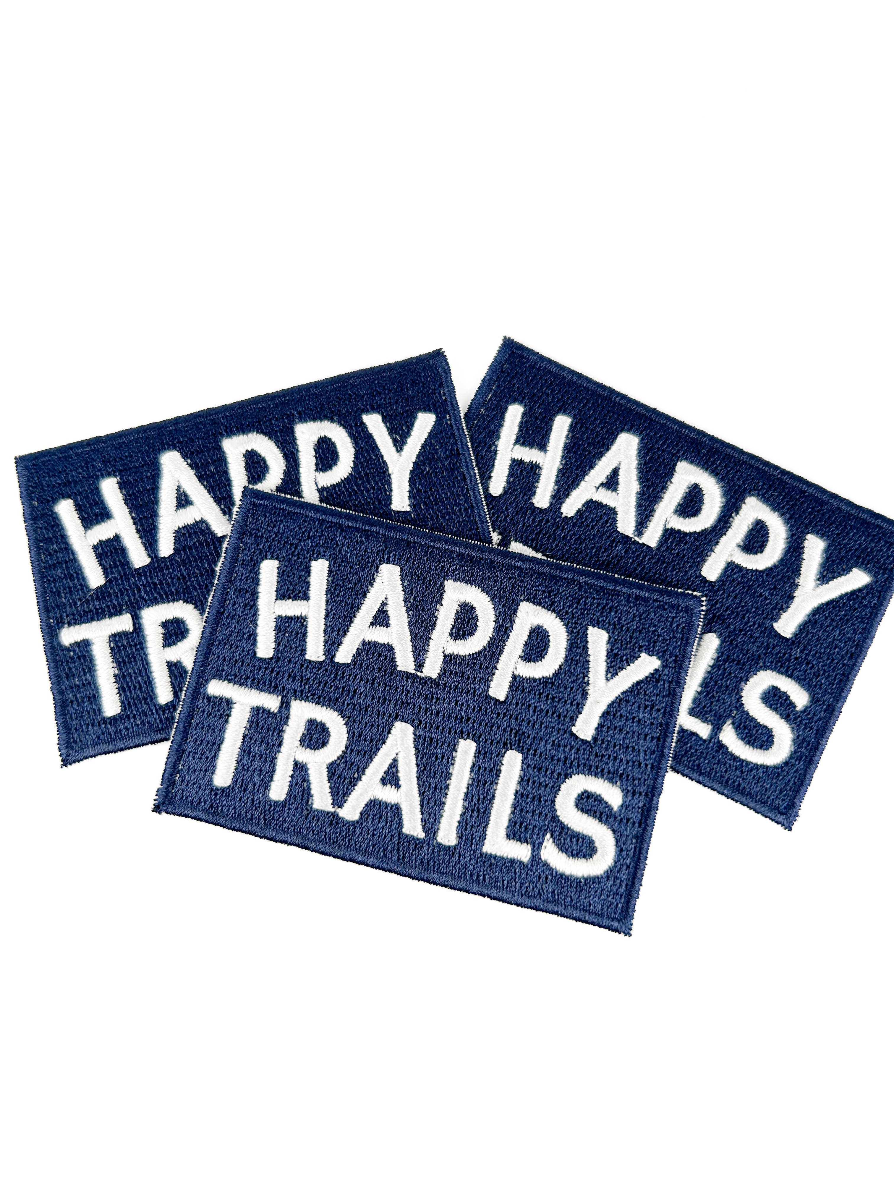 Happy Trails Embroidered Iron-On Patch in Navy & White