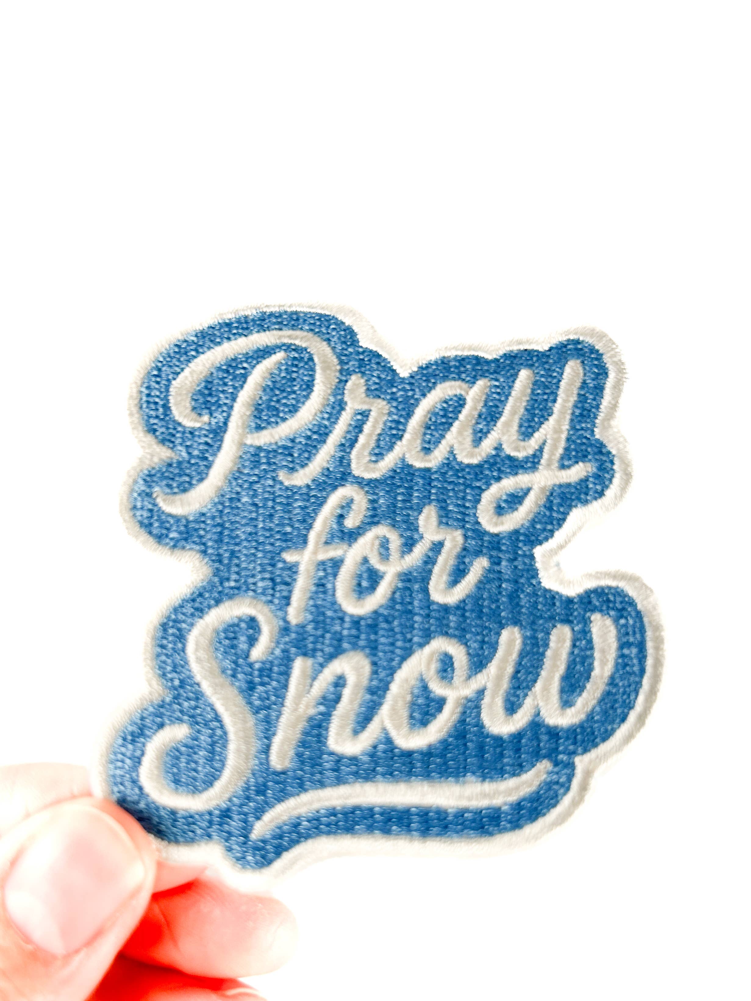 Pray for Snow Embroidered Patch Ski and Snowboard Iron Blue