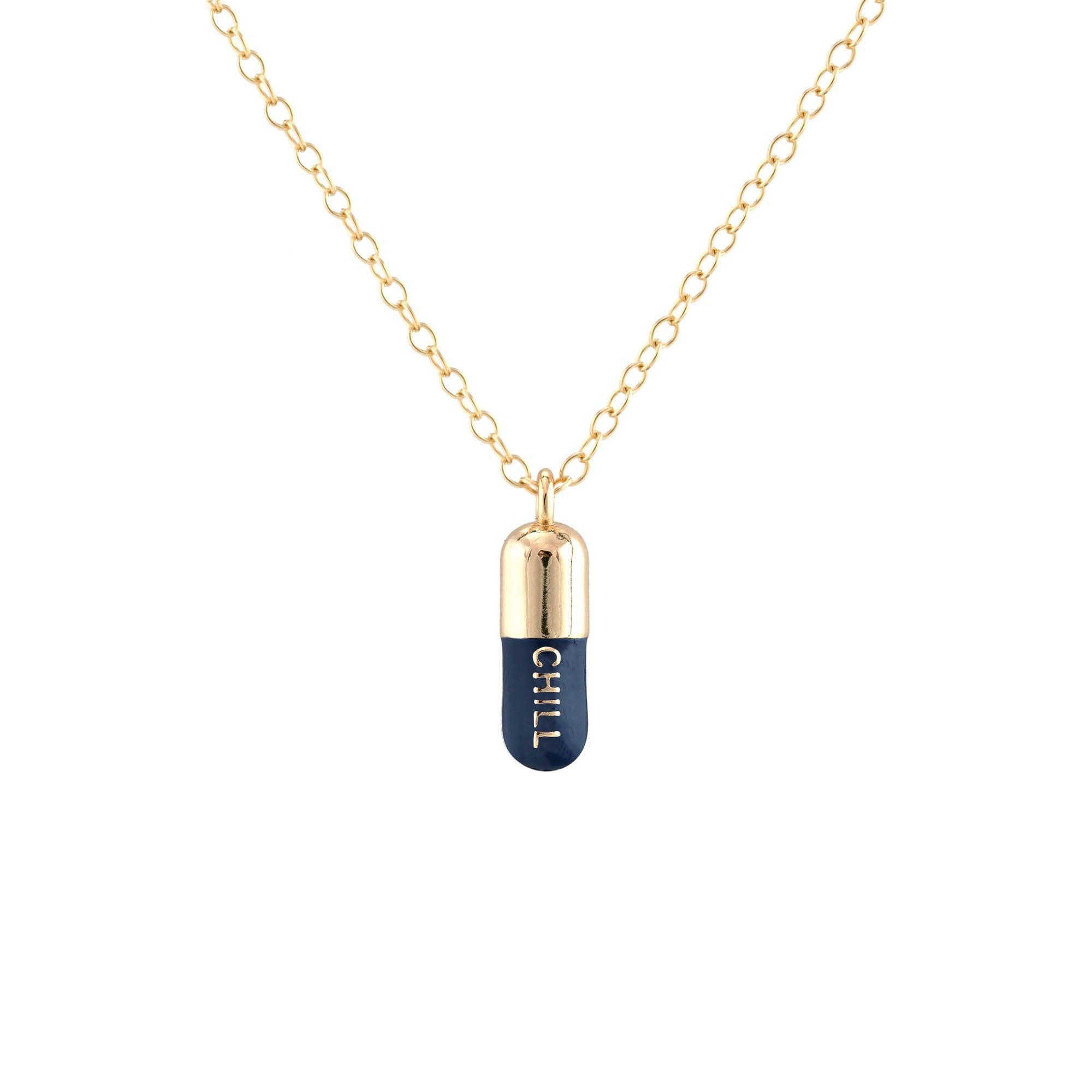 Chill Pill Enamel Necklace 18K Gold Vermeil | Sterling Silver Charm | Gold Filled | Sterling Silver Chain Multiple Colors 16-18 Inches Nickel Free Ships from CA