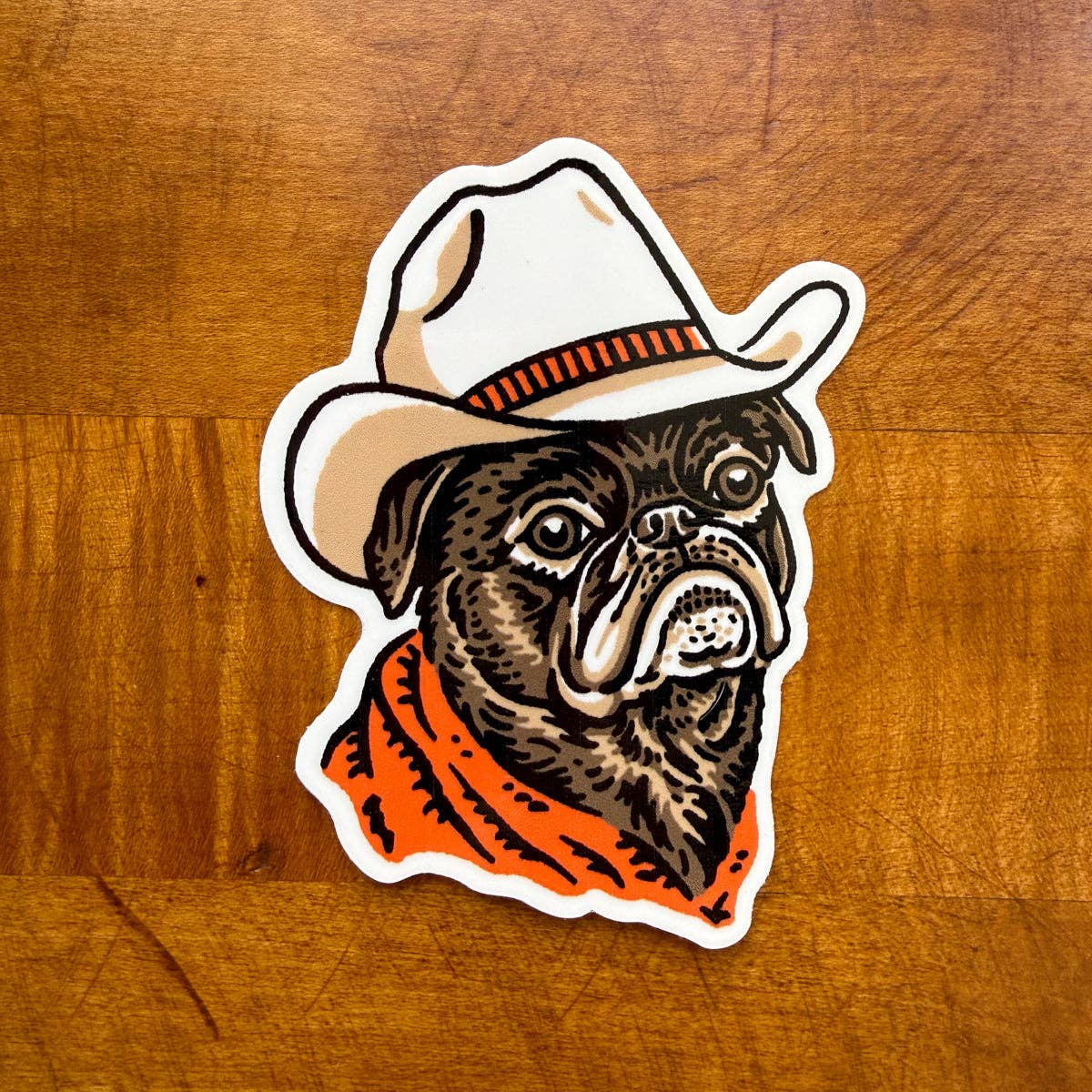 Brown Pug Cowdog 3 Inch Glossy Vinyl Sticker